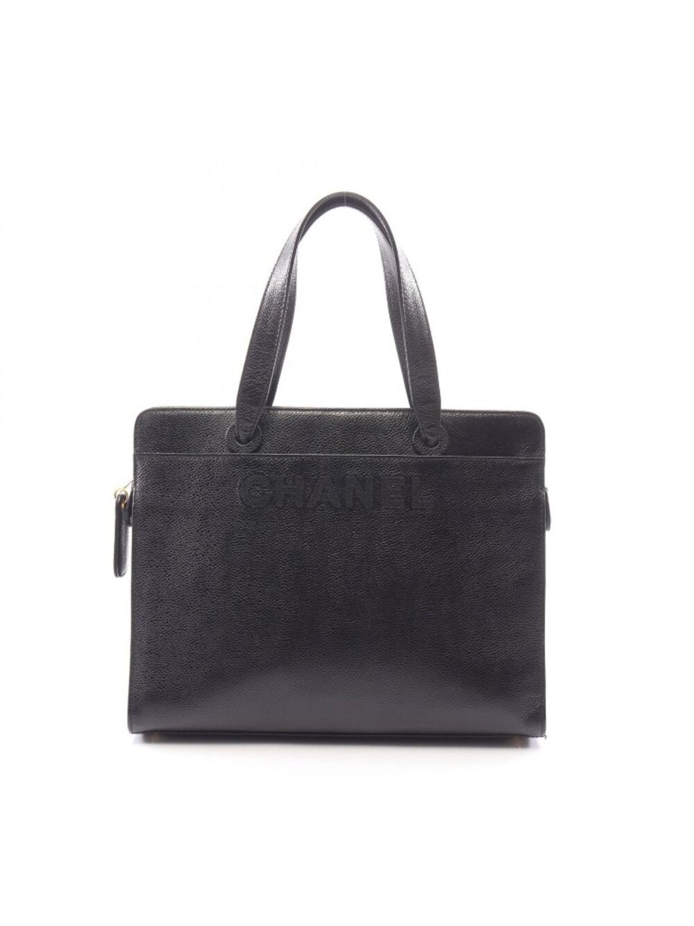Chanel Tote Logo Black Caviar Leather Stitch